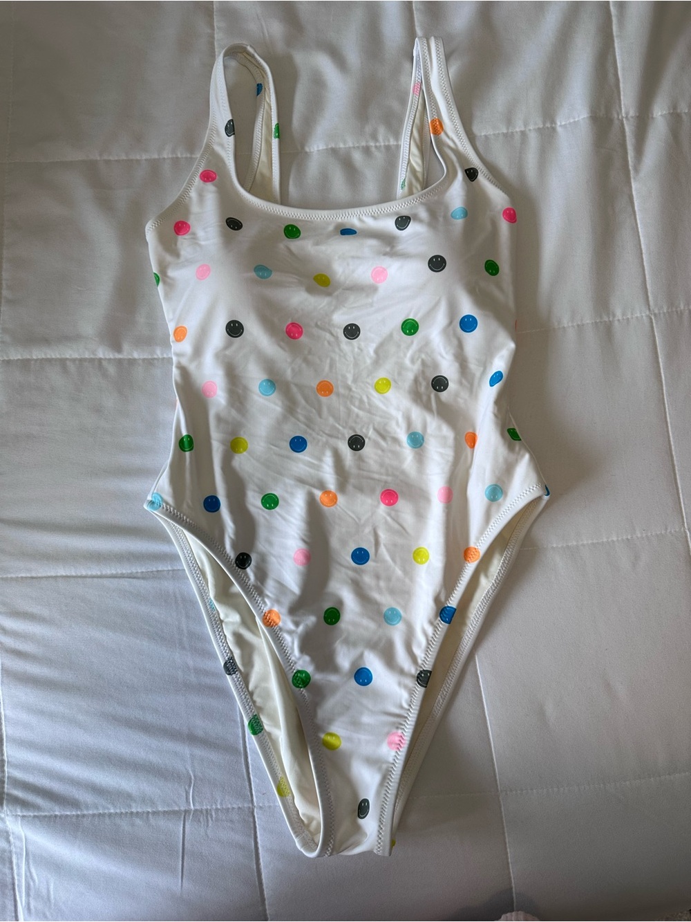 American Eagle Outfitters White One-Piece Swimsuit with Multicolor Polka Dots